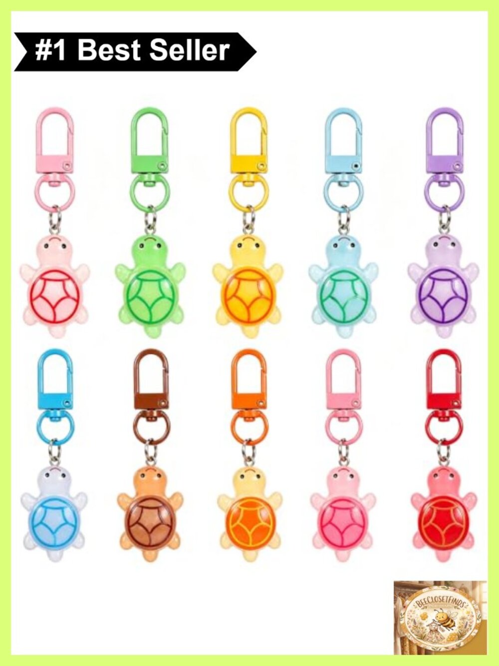 10Pc Mini Turtle Keychain Set Resin Glow in the Dark Charms